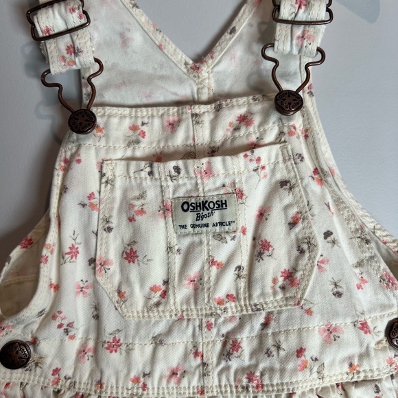 OshKosh B'gosh Floral Skirtall Overall Dress - White and Pink Size 3T Girls - Picture 2 of 4